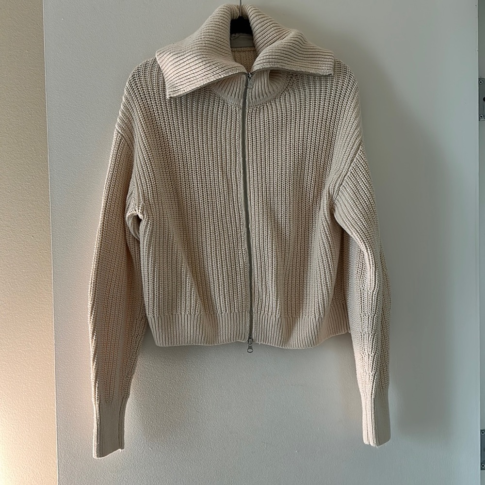 Everlane Organic Cotton Cream Full Zip-Up Sweater